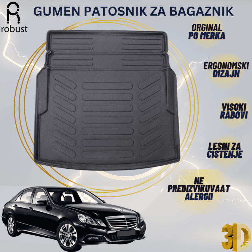 www.samad.mk-3D gumen patosnik za bagaznik za MERCEDES E Class W212 Ramped Trunk 2010-2014 Korito za gepek Robust za site vremenski uslovi