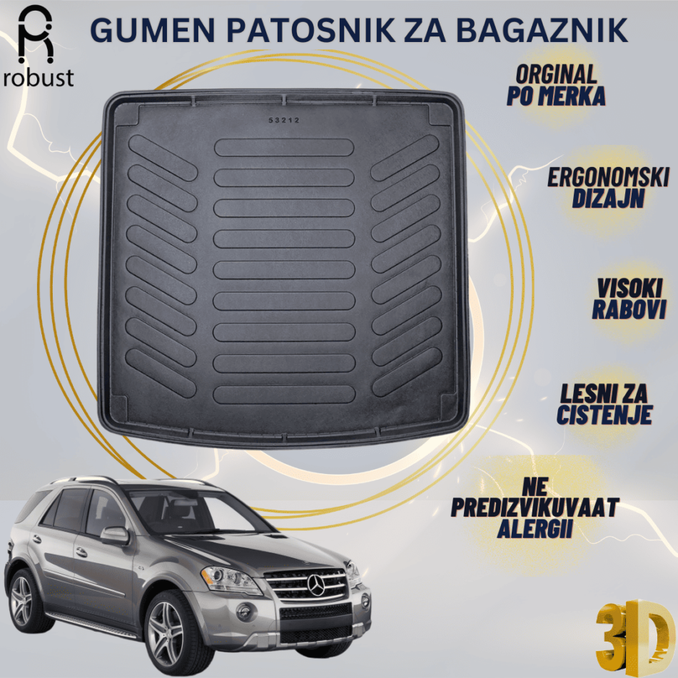 www.samad.mk-3D gumen patosnik za bagaznik za MERCEDES ML W164 2005-2010 Korito za gepek Robust za site vremenski uslovi