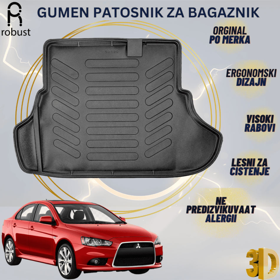 www.samad.mk-3D gumen patosnik za bagaznik za MITSUBISHI LANCER 2007-2017 Korito za gepek Robust za site vremenski uslovi