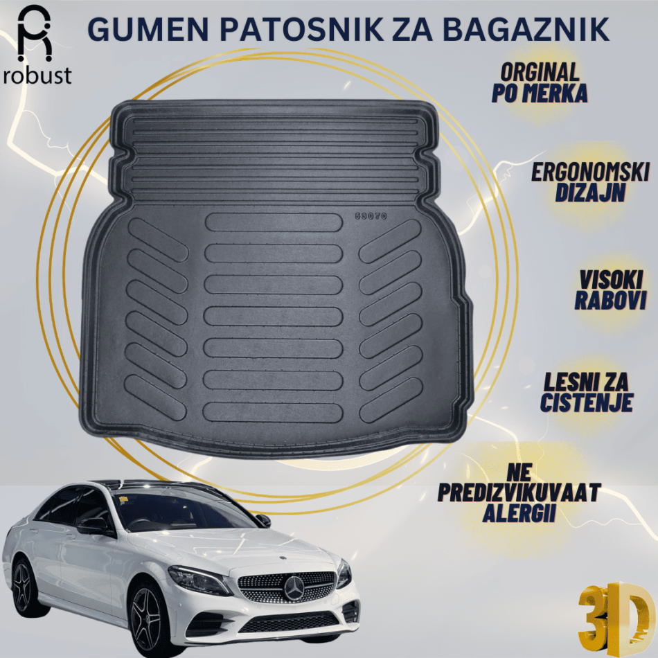 www.samad.mk-3D gumen patosnik za bagaznik za Mercedes C Class W205 Ramped Trunk 2014-2021 Korito za gepek Robust za site vremenski uslovi