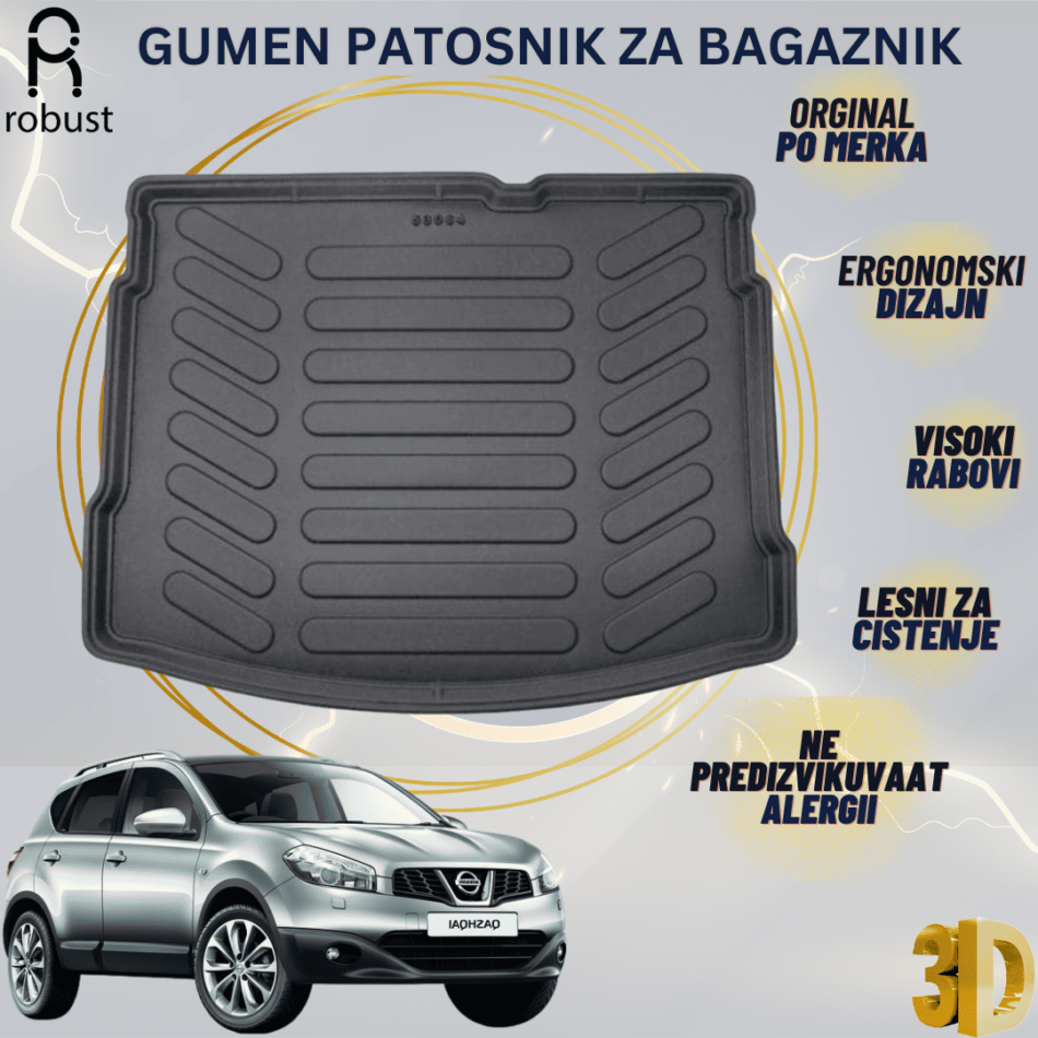 www.samad.mk-3D gumen patosnik za bagaznik za NISSAN QASHQAI 2007-2014 Korito za gepek Robust za site vremenski uslovi