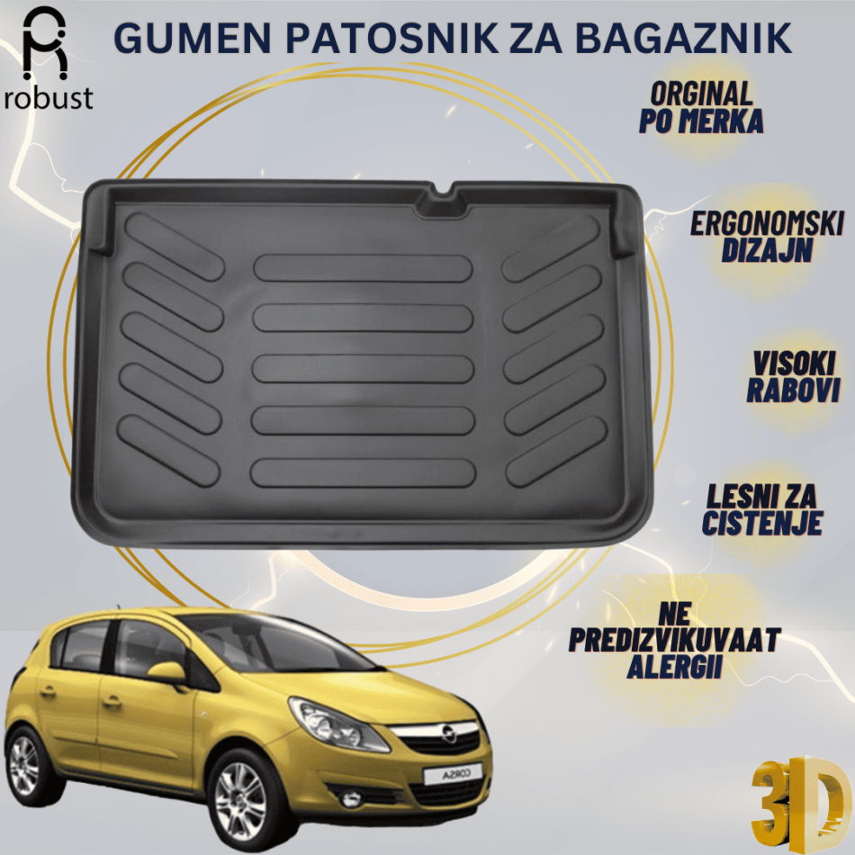 www.samad.mk-3D gumen patosnik za bagaznik za OPEL CORSA D 2006-2014 Korito za gepek Robust za site vremenski uslovi