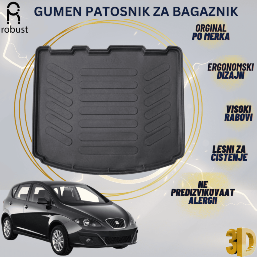 www.samad.mk-3D gumen patosnik za bagaznik za SEAT ALTEA 2004-2015 Korito za gepek Robust za site vremenski uslovi