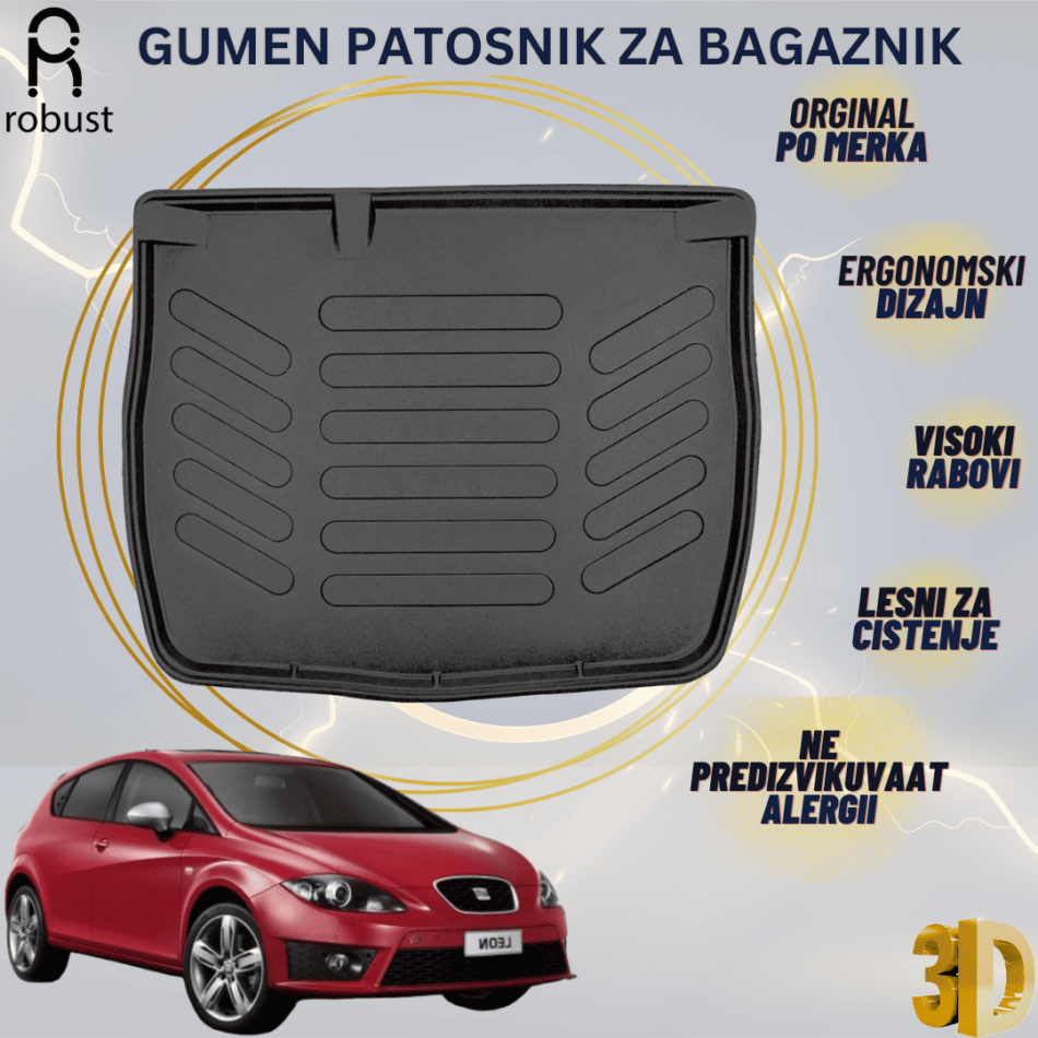 www.samad.mk-3D gumen patosnik za bagaznik za SEAT LEON 2006-2012 Korito za gepek Robust za site vremenski uslovi