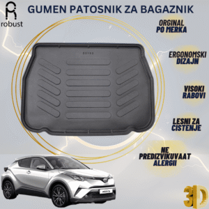www.samad.mk-3D gumen patosnik za bagaznik za TOYOTA CH-R sa rezervnom gumom 2016-2023 Korito za gepek Robust za site vremenski uslovi