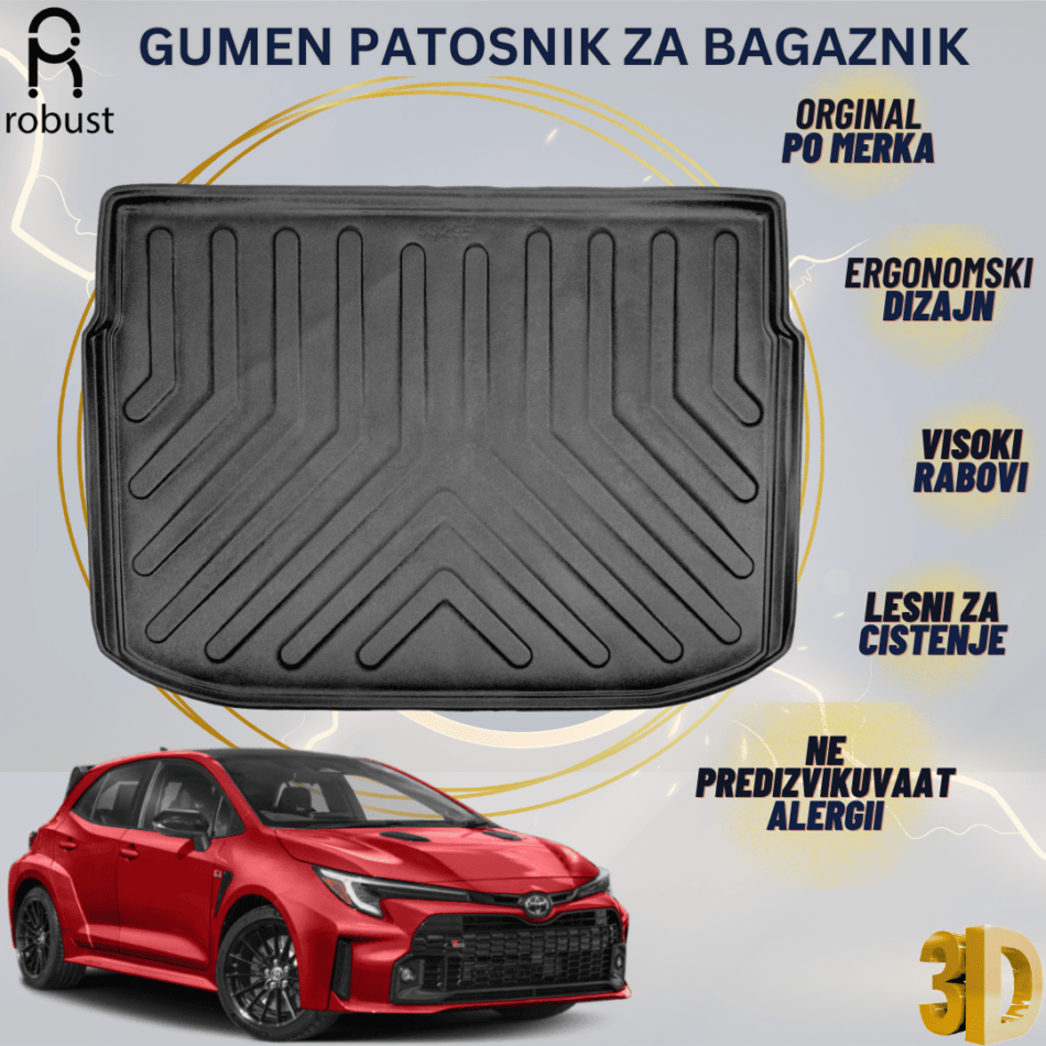 www.samad.mk-3D gumen patosnik za bagaznik za TOYOTA COROLLA HYBRID HB 2018- Korito za gepek Robust za site vremenski uslovi