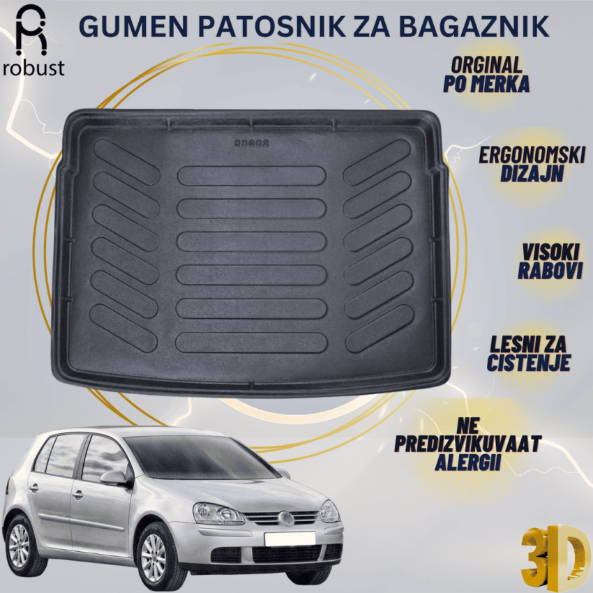 www.samad.mk-3D gumen patosnik za bagaznik za Volkswagen Golf 5 HB -so rezervna guma- 2003-2009 Korito za gepek Robust za site vremenski uslovi