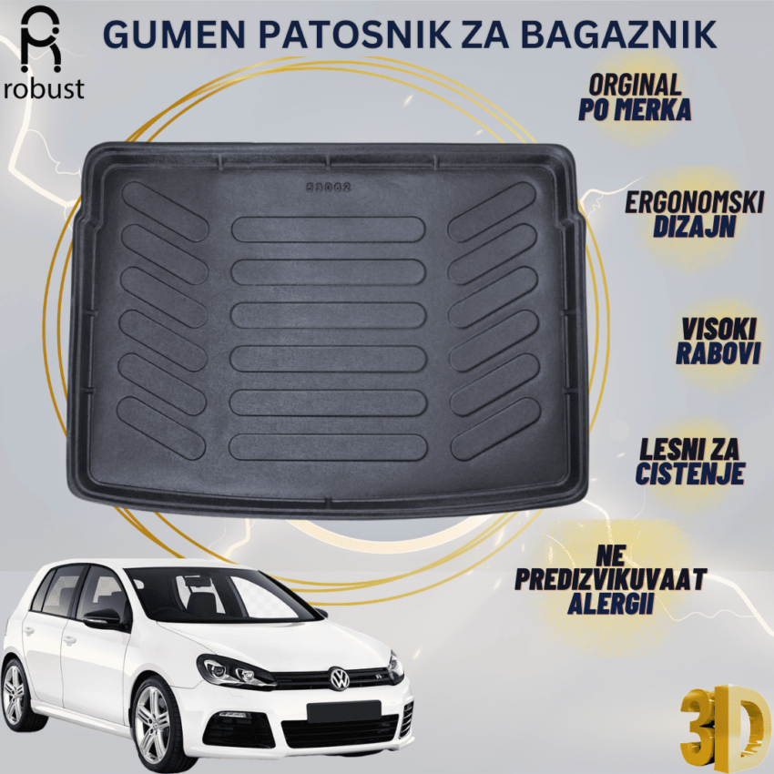 www.samad.mk-3D gumen patosnik za bagaznik za Volkswagen Golf 6 HB -so rezervna guma- 2009-2013 Korito za gepek Robust za site vremenski uslovi