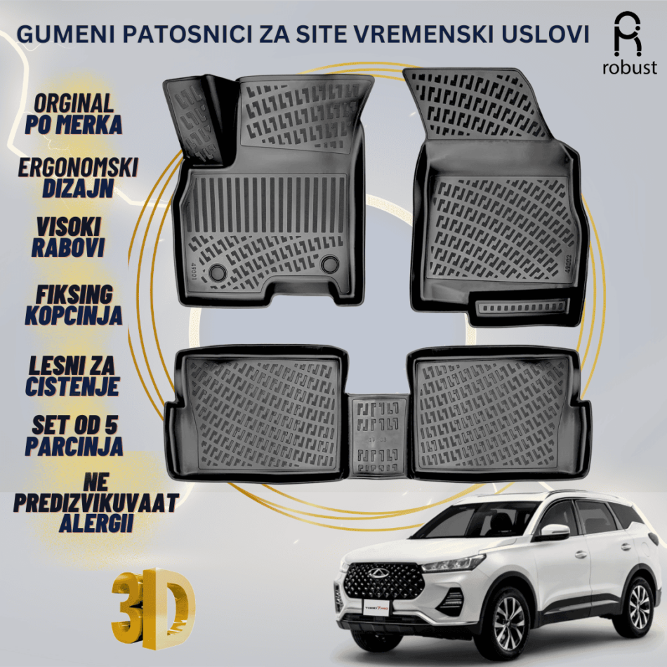 www.samad.mk-3D gumeni patosnici za Chery Tiggo 7 Pro 2020 Patosnici Robust za site vremenski uslovi