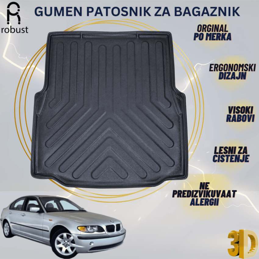 www.samad.mk-3D gumen patosnik za bagaznik za Bmw 3 Series E46 1997-2006 Korito za gepek Robust za site vremenski uslovi