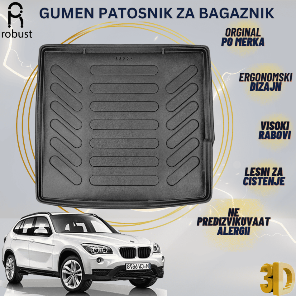 www.samad.mk-3D gumen patosnik za bagaznik za Bmw X1 E84 2009-2015 Korito za gepek Robust za site vremenski uslovi