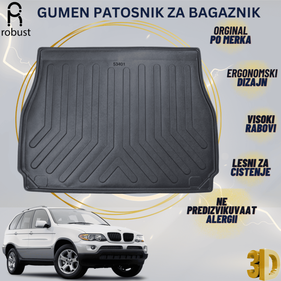 www.samad.mk-3D gumen patosnik za bagaznik za Bmw X5 E53 1999-2006 Korito za gepek Robust za site vremenski uslovi