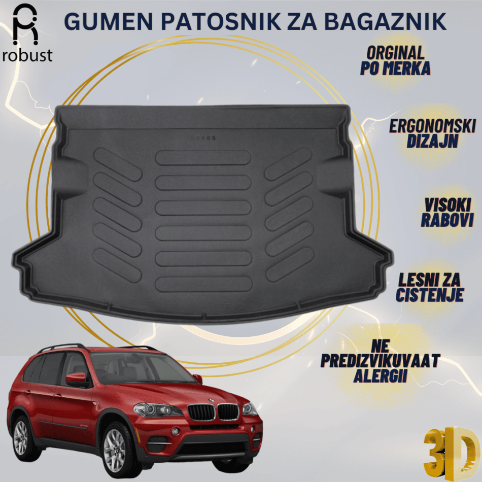 www.samad.mk-3D gumen patosnik za bagaznik za Bmw X5 E70 2006 -2013 Korito za gepek Robust za site vremenski uslovi