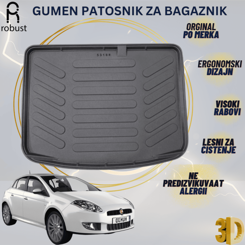 www.samad.mk-3D gumen patosnik za bagaznik za Fiat Bravo 2006-2014 Korito za gepek Robust za site vremenski uslovi