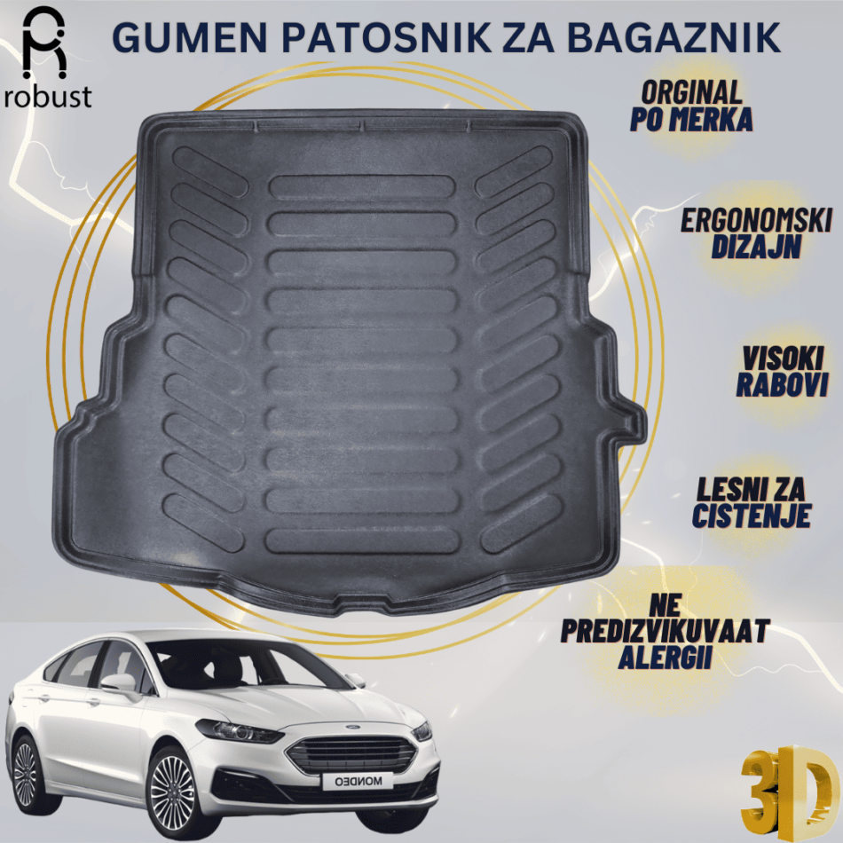 www.samad.mk-3D gumen patosnik za bagaznik za Ford Mondeo sedan 2015- Korito za gepek Robust za site vremenski uslovi