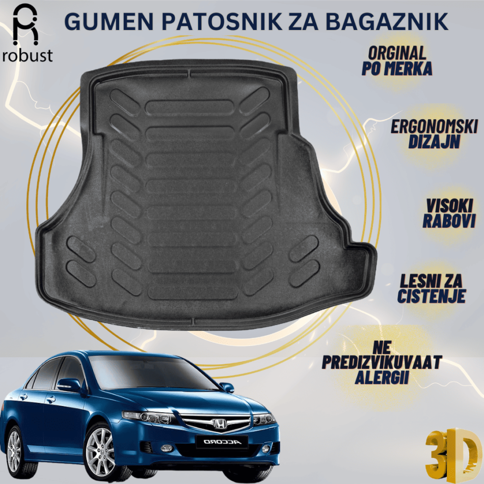 www.samad.mk-3D gumen patosnik za bagaznik za Honda Accord sedan MK7 2002-2007 Korito za gepek Robust za site vremenski uslovi