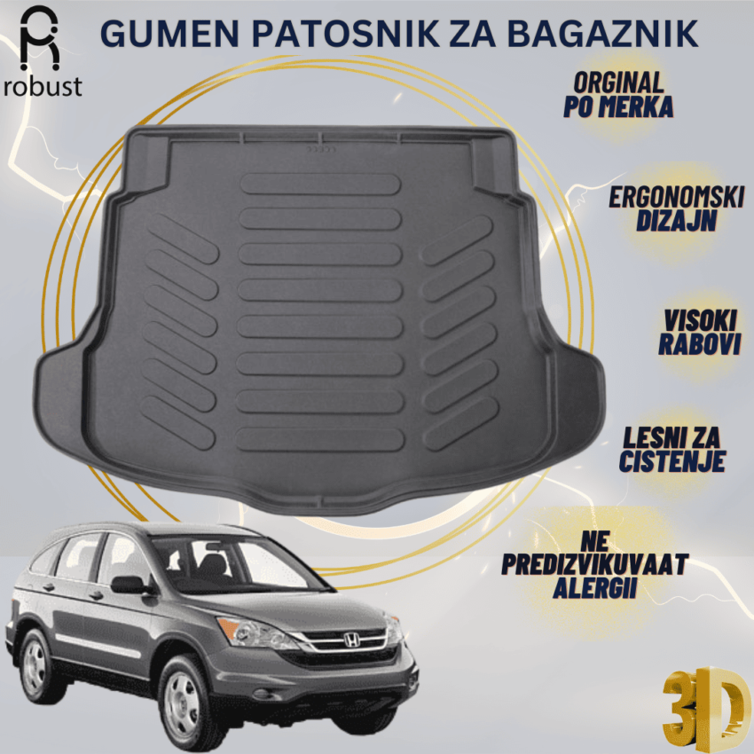 www.samad.mk-3D gumen patosnik za bagaznik za Honda CR-V MK3 2006-2011 Korito za gepek Robust za site vremenski uslovi