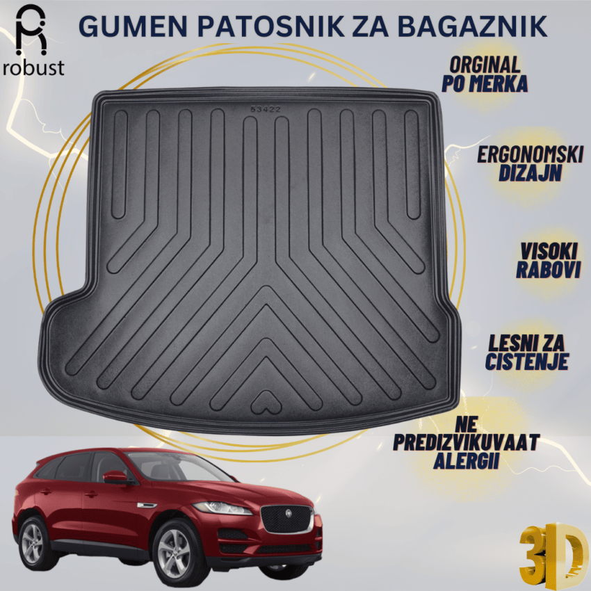 www.samad.mk-3D gumen patosnik za bagaznik za Jaguar F-Pace 2016-2020 Korito za gepek Robust za site vremenski uslovi