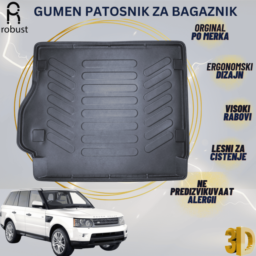 www.samad.mk-3D gumen patosnik za bagaznik za Land Rover Range Rover Sport 2005-2013 Korito za gepek Robust za site vremenski uslovi