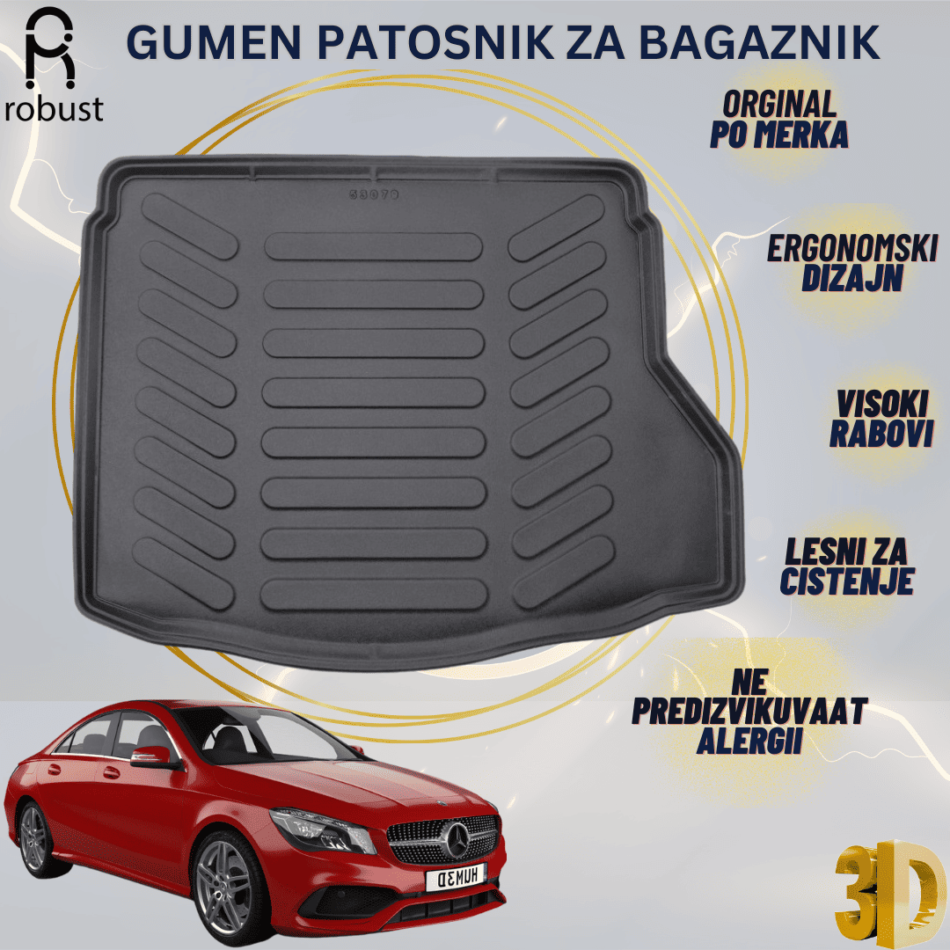 www.samad.mk-3D gumen patosnik za bagaznik za Mercedes CLA C117 2013–2019 Korito za gepek Robust za site vremenski uslovi