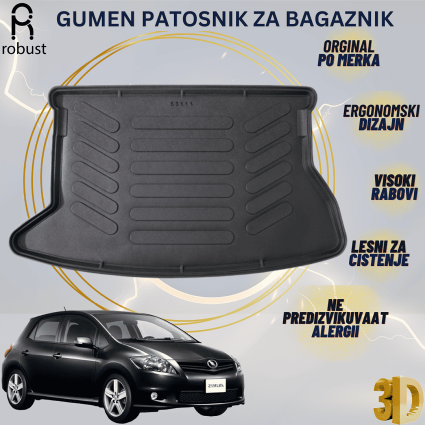 www.samad.mk-3D gumen patosnik za bagaznik za Toyota Auris 2006-2012 Korito za gepek Robust za site vremenski uslovi