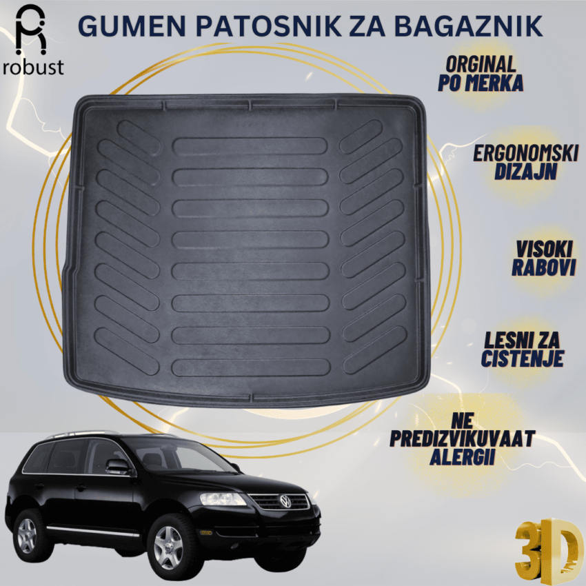 www.samad.mk-3D gumen patosnik za bagaznik za Volkswagen Touareg 2002-2006 Korito za gepek Robust za site vremenski uslovi