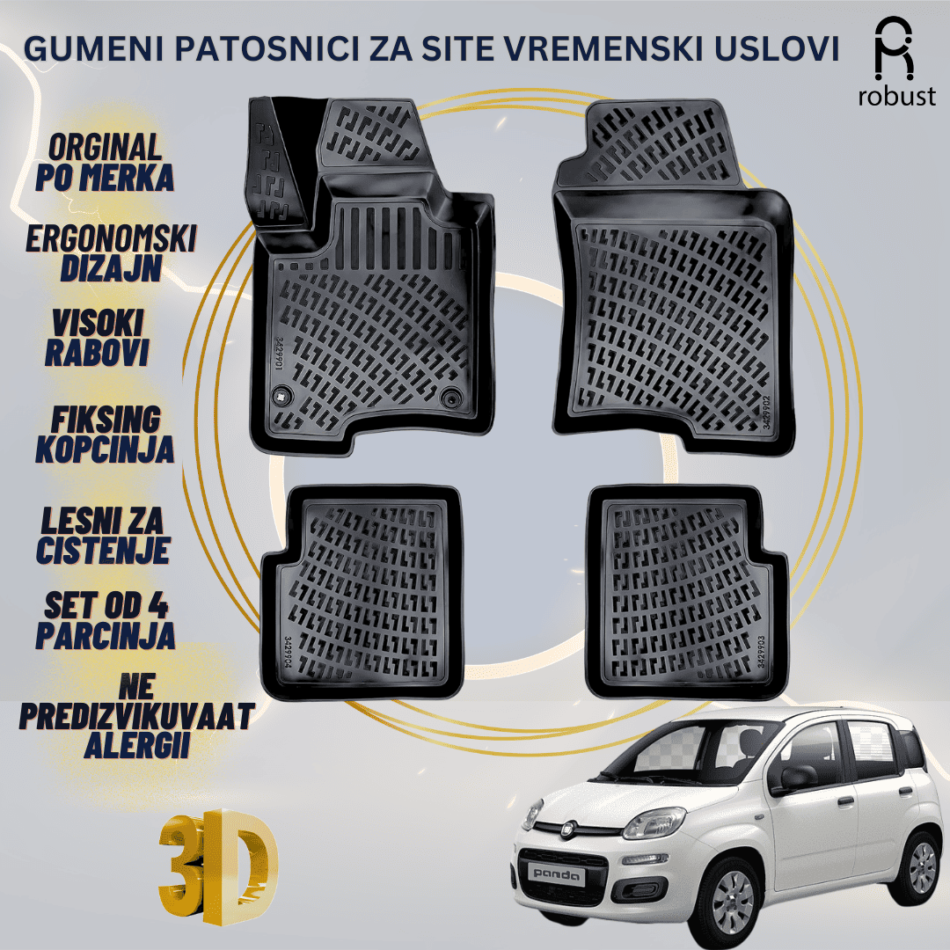 www.samad.mk-3D gumeni patosnici za Fiat Panda 2011-2023 Patosnici Robust za site vremenski uslovi