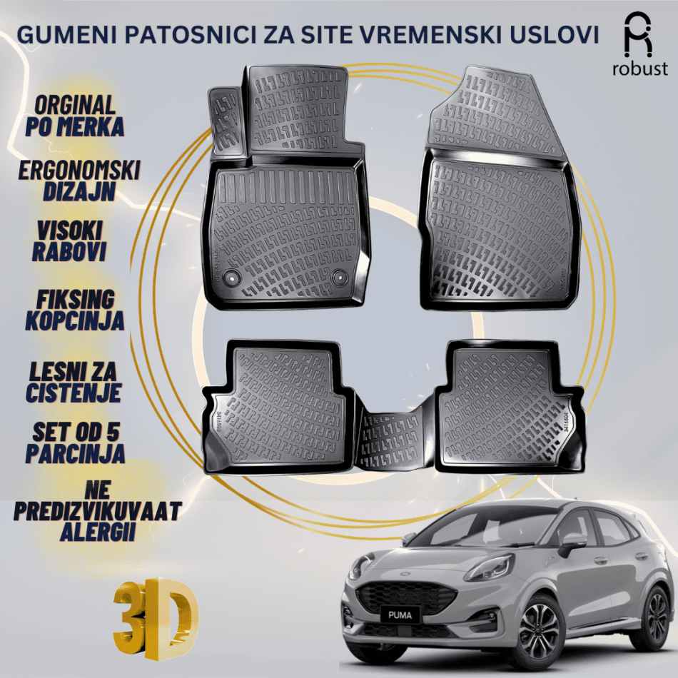 www.samad.mk-3D gumeni patosnici za Ford Puma 2019- Patosnici Robust za site vremenski uslovi