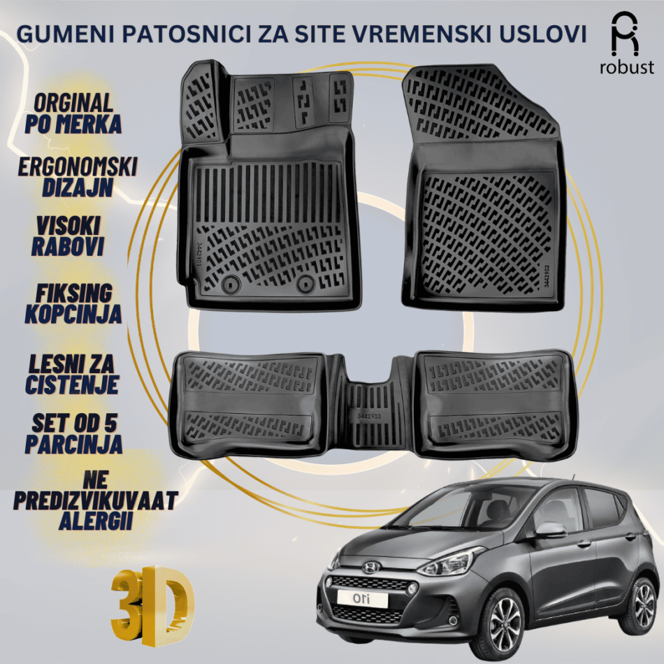 www.samad.mk-3D gumeni patosnici za Hyundai İ10 2019- Patosnici Robust za site vremenski uslovi