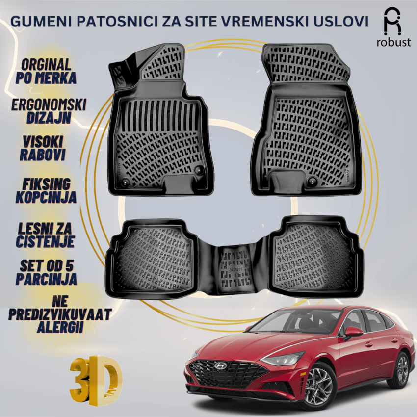 www.samad.mk-3D gumeni patosnici za Hyundai Sonata MK8 (DN8) 2020-2023 Patosnici Robust za site vremenski uslovi