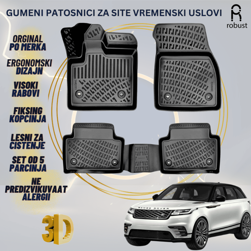 www.samad.mk-3D gumeni patosnici za Land Rover Range Rover Evoque 5-Door MK2 (L551) 2019- Patosnici Robust za site vremenski uslovi