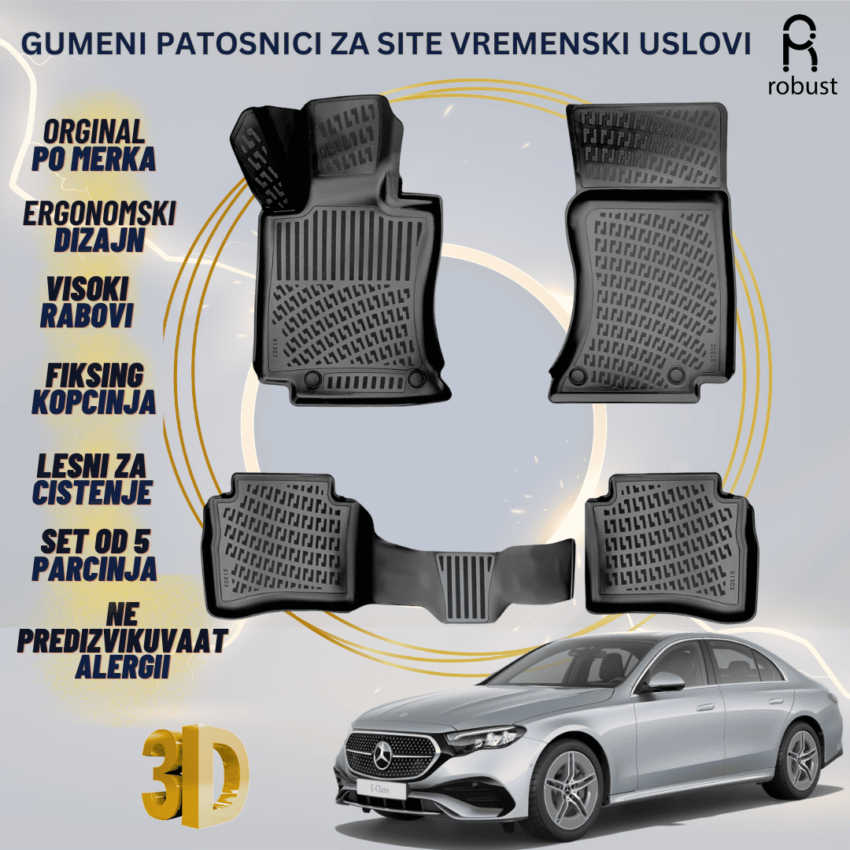 www.samad.mk-3D gumeni patosnici za Mercedes E Class w214 2023- Patosnici Robust za site vremenski uslovi