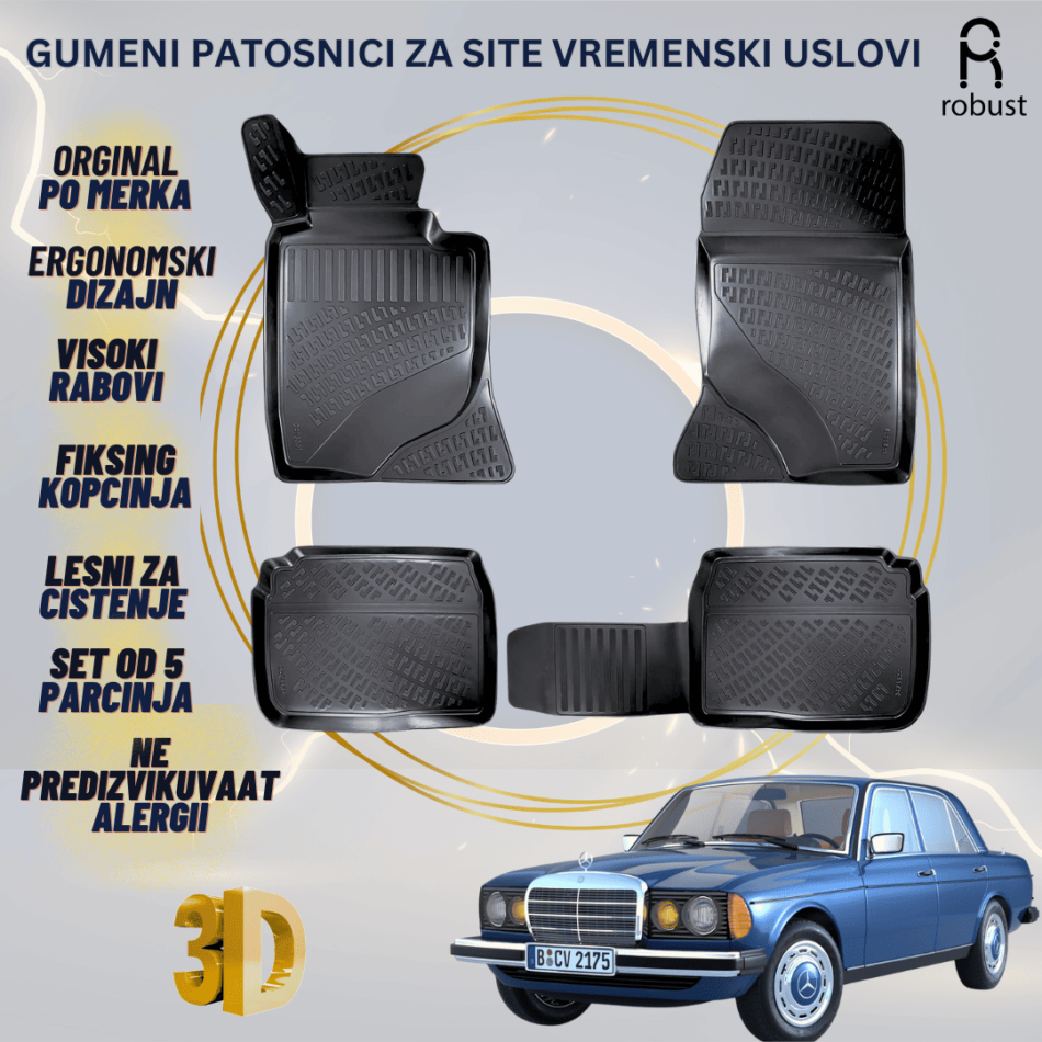 www.samad.mk-3D gumeni patosnici za Mercedes W123 1976-1986 Patosnici Robust za site vremenski uslovi