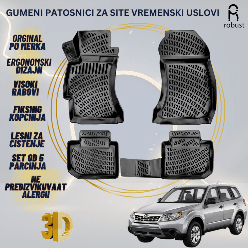 www.samad.mk-3D gumeni patosnici za Subaru Forester MK3 (SH) 2009-2013 Patosnici Robust za site vremenski uslovi