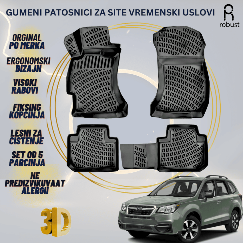 www.samad.mk-3D gumeni patosnici za Subaru Forester MK4 (SJ) 2014-2018 Patosnici Robust za site vremenski uslovi