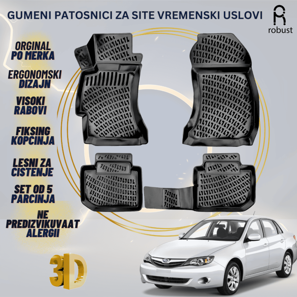 www.samad.mk-3D gumeni patosnici za Subaru İmpreza MK3 (GEGH) 2007-2012 Patosnici Robust za site vremenski uslovi