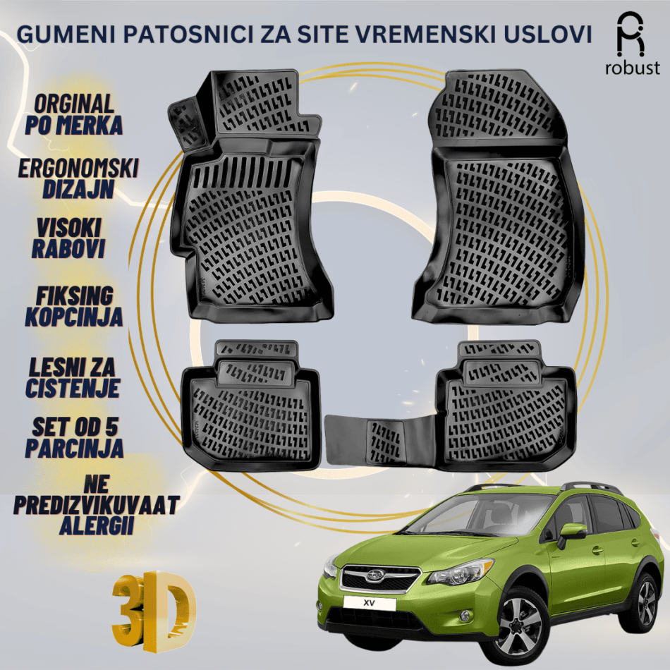 www.samad.mk-3D gumeni patosnici za Subaru XV MK1 (GP) 2012-2018 Patosnici Robust za site vremenski uslovi