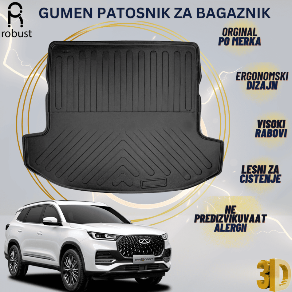 www.samad.mk-3D gumen patosnik za bagaznik za Chery Tiggo 8 Pro 2020 5 seat Korito za gepek Robust za site vremenski uslovi