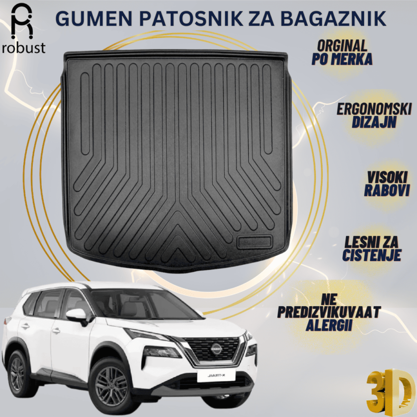 www.samad.mk-3D gumen patosnik za bagaznik za Nissan X-Trail E-power 2022 5 seat MK4 T33 Korito za gepek Robust za site vremenski uslovi