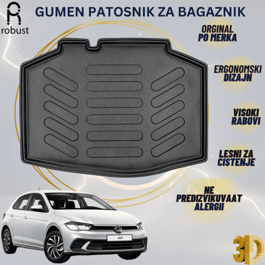 www.samad.mk-3D gumen patosnik za bagaznik za Volkswagen POLO 2023- FL Korito za gepek Robust za site vremenski uslovi