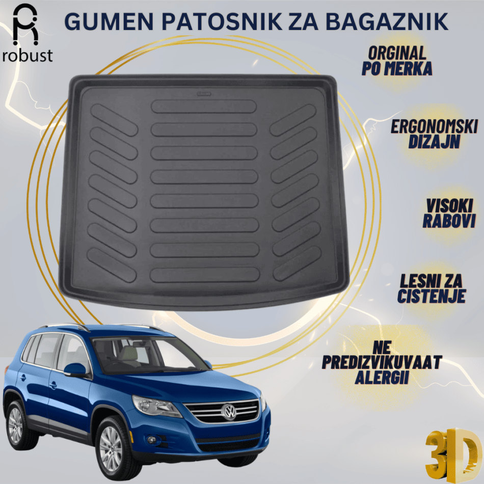 www.samad.mk-3D gumen patosnik za bagaznik za Volkswagen Tiguan 2007-2015 MK1 Korito za gepek Robust za site vremenski uslovi