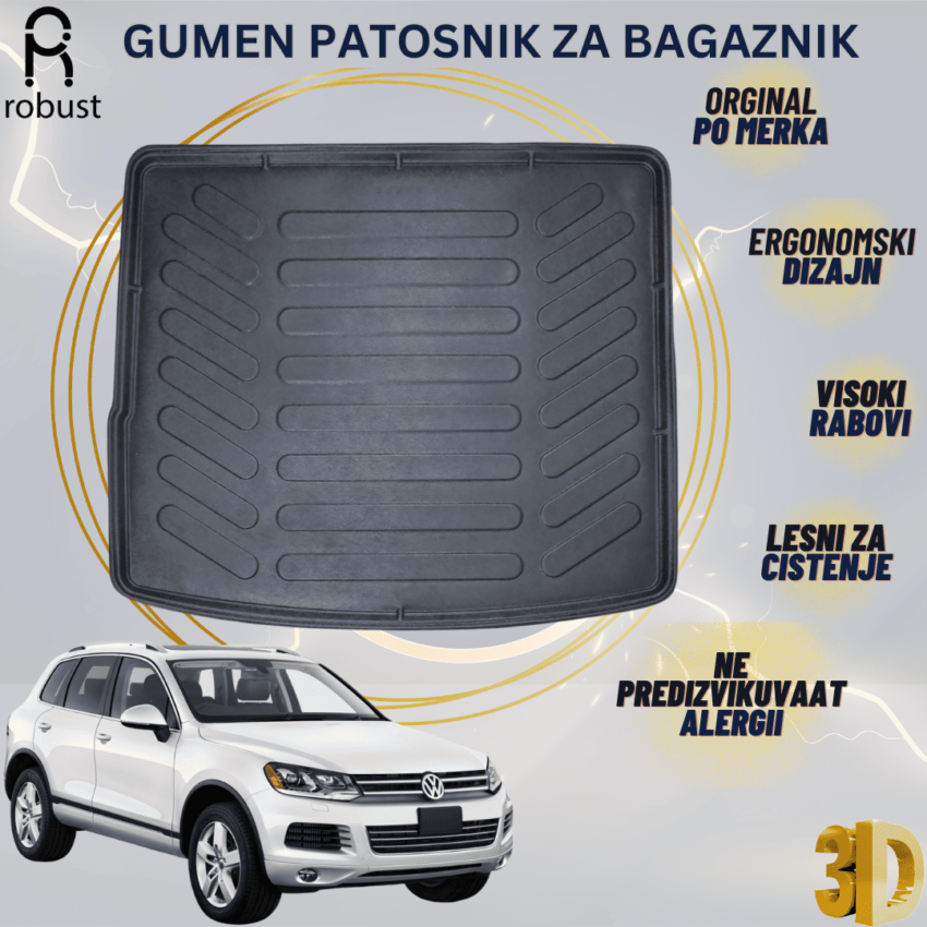 www.samad.mk-3D gumen patosnik za bagaznik za Volkswagen Touareg 2010-2014 MK2 Korito za gepek Robust za site vremenski uslovi