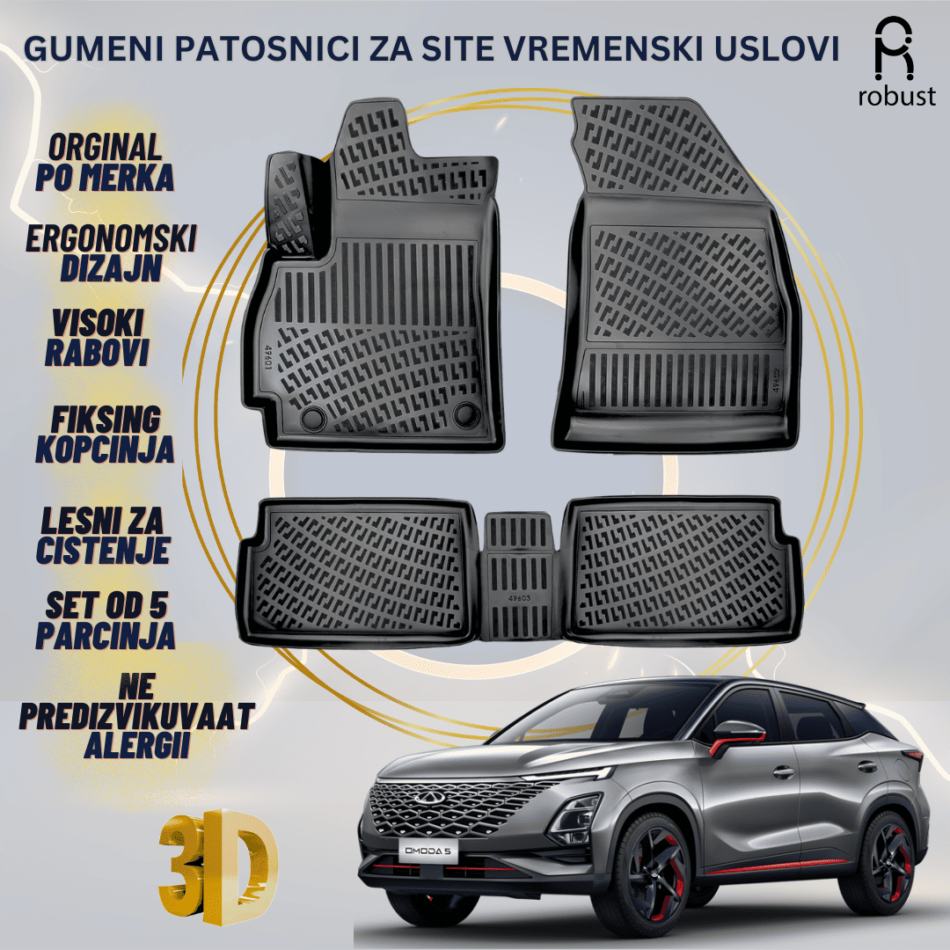 www.samad.mk-3D gumeni patosnici za Chery Omada 5 FX 2022 Patosnici Robust za site vremenski uslovi