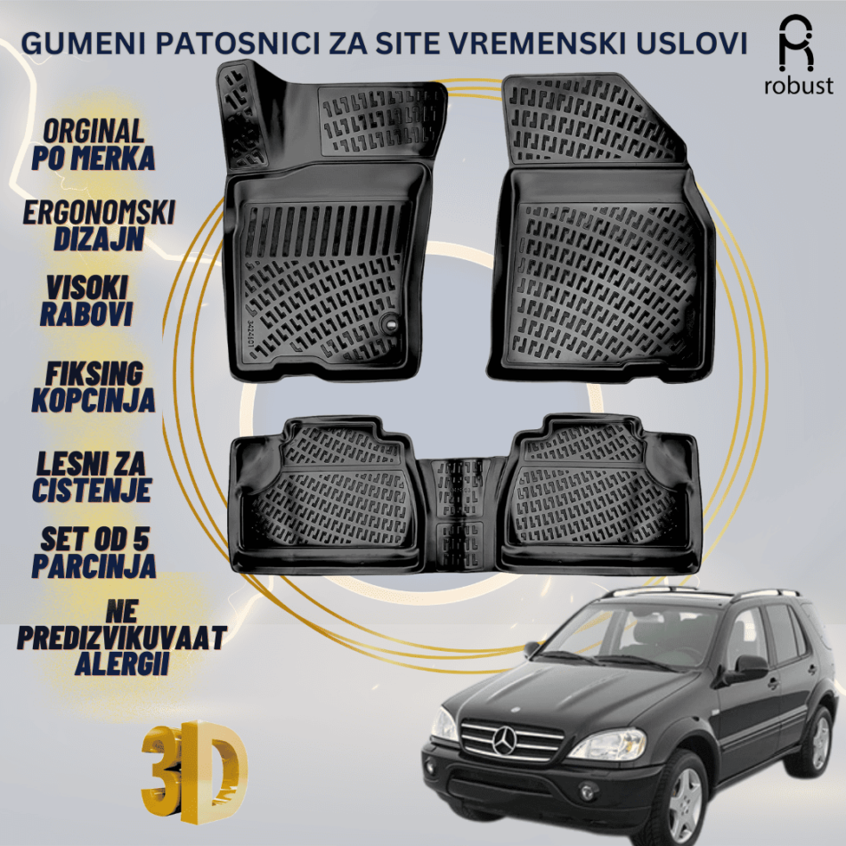 www.samad.mk-3D gumeni patosnici za Mercedes-Benz ML-Class W163 1998-2005 Patosnici Robust za site vremenski uslovi