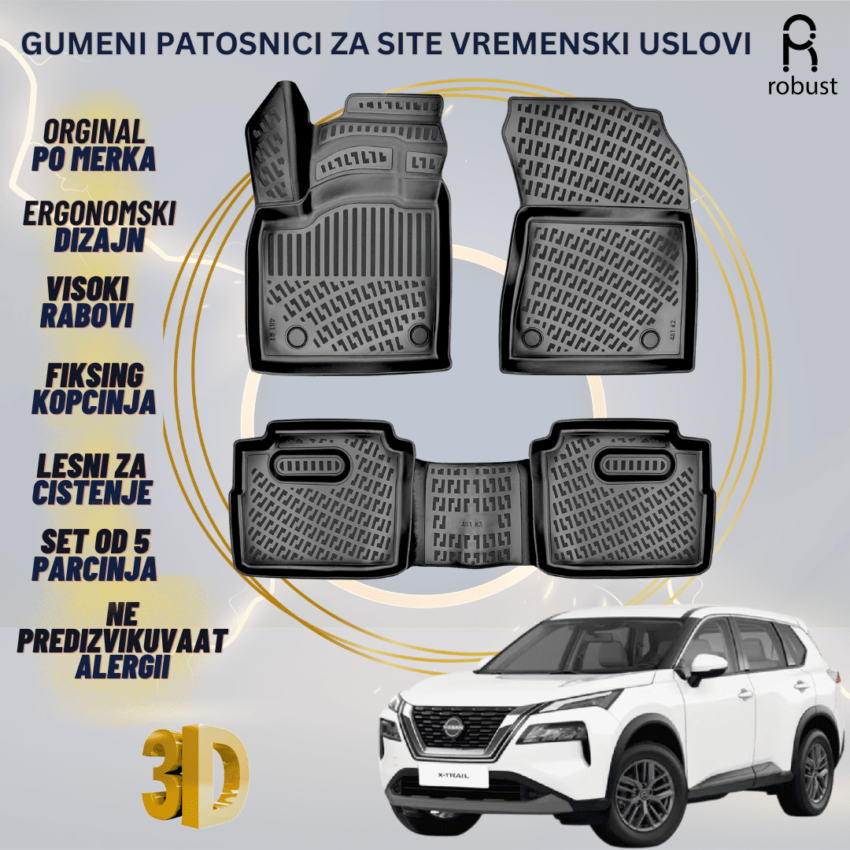 www.samad.mk-3D gumeni patosnici za Nissan Xtrail E-Power 2022 T33 MK4 Patosnici Robust za site vremenski uslovi