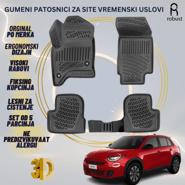 www.samad.mk-3D gumeni patosnici za FIAT 600 MHEV petrol-hybrid 2023- Patosnici Robust za site vremenski uslovi