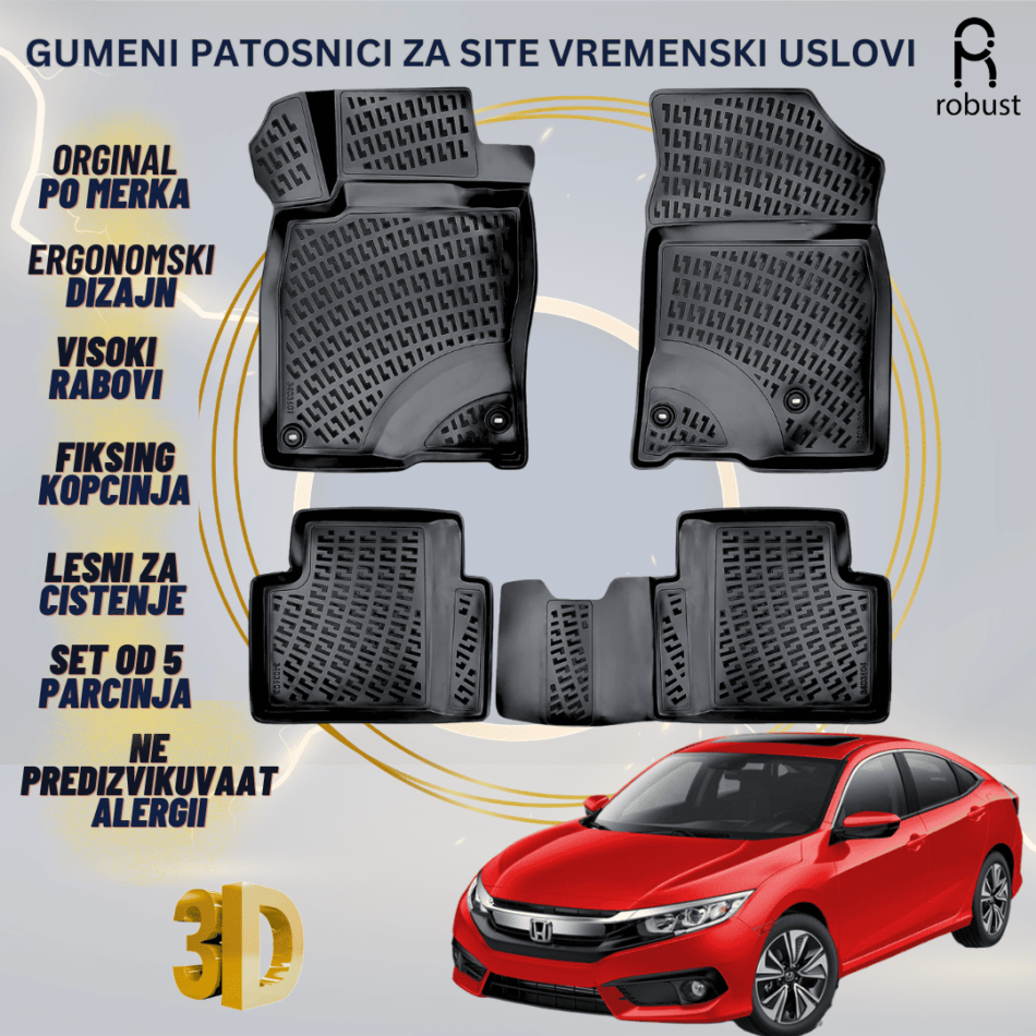 www.samad.mk-3D gumeni patosnici za Honda Civic Hatchback 2016-2021 МК10 Patosnici Robust za site vremenski uslovi