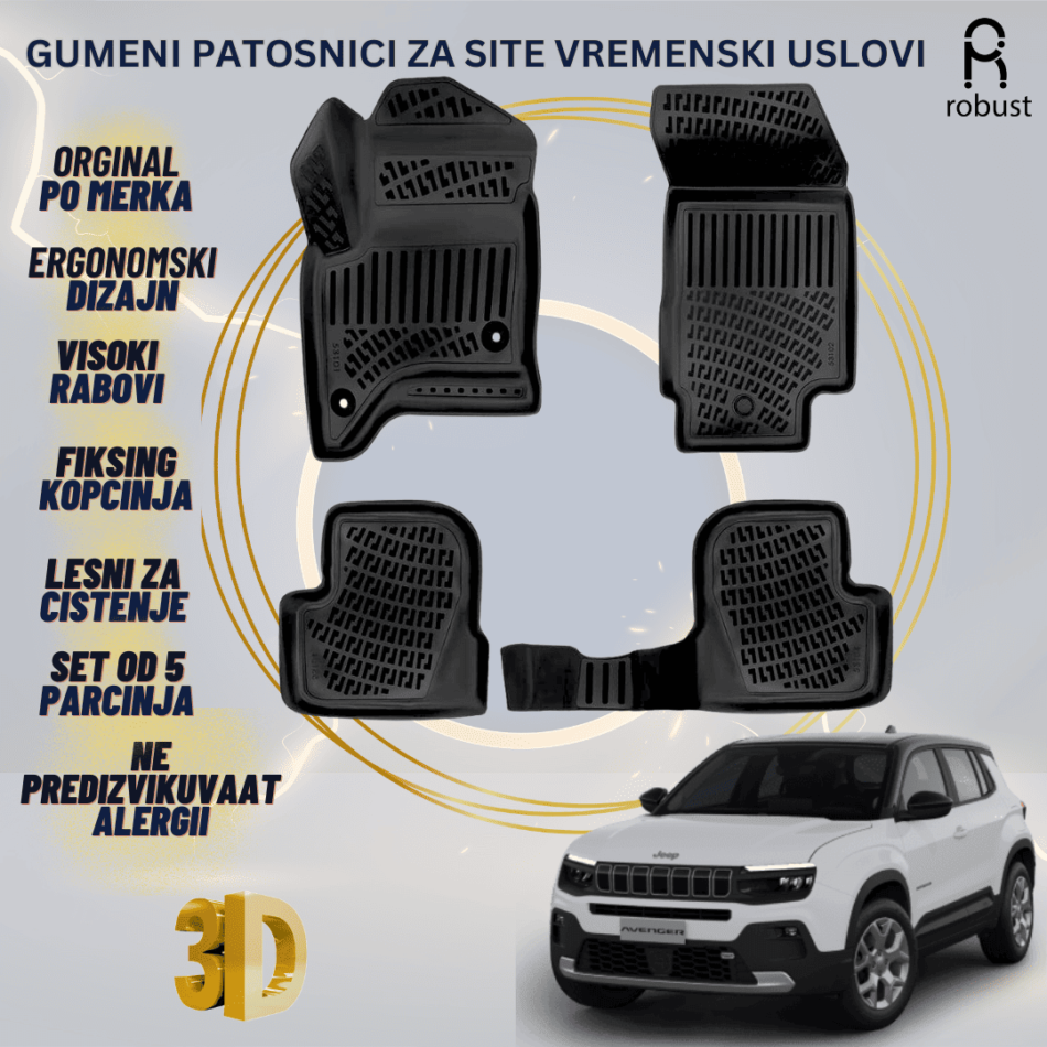 www.samad.mk-3D gumeni patosnici za JEEP AVENGER MHEV petrol-hybrid 2023- Patosnici Robust za site vremenski uslovi
