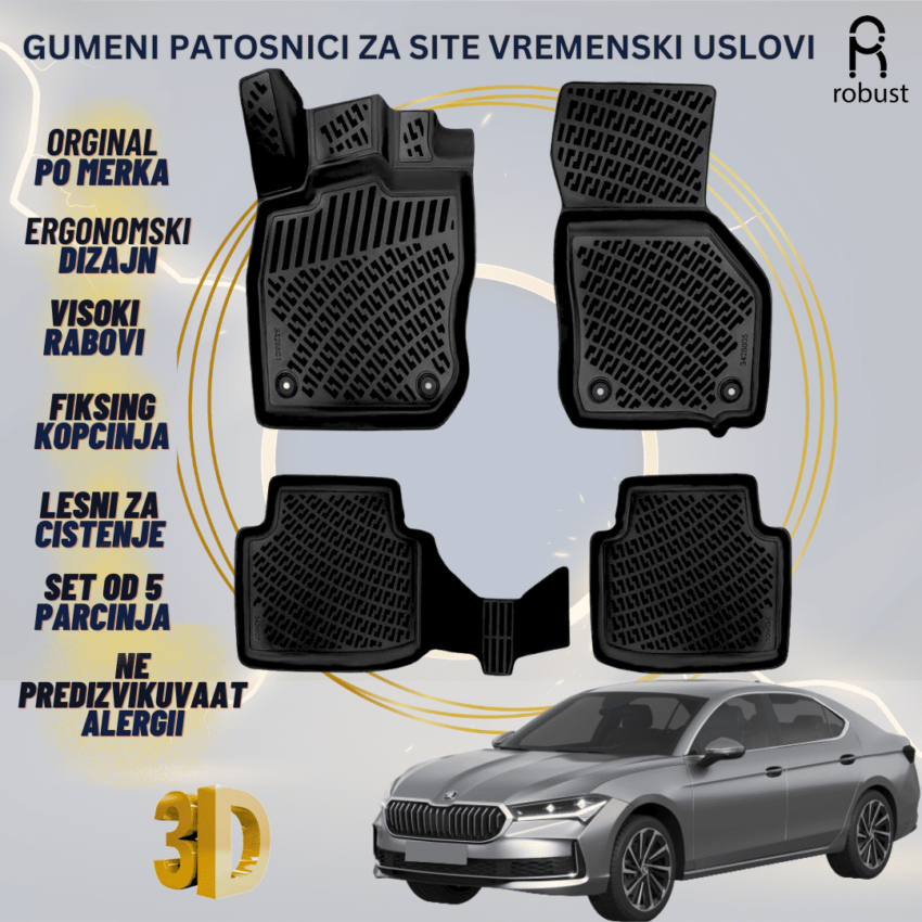 www.samad.mk-3D gumeni patosnici za Skoda Superb МК4 B9 2023- Patosnici Robust za site vremenski uslovi