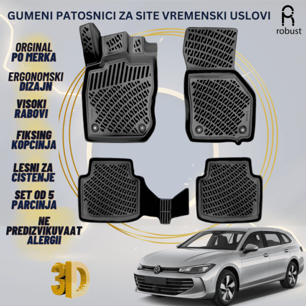 www.samad.mk-3D gumeni patosnici za Volkswagen Passat B9 2024- Patosnici Robust za site vremenski uslovi